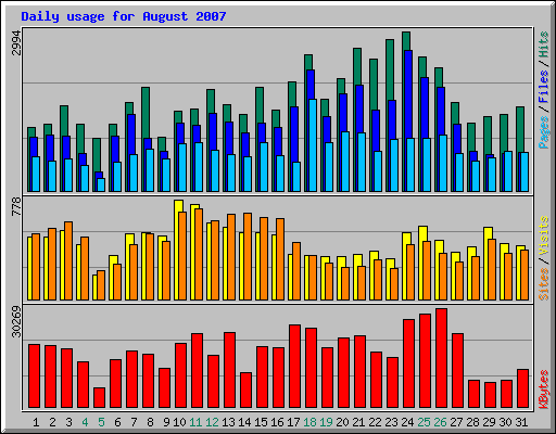 Daily usage for August 2007