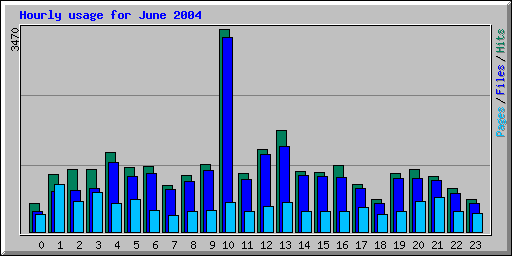 Hourly usage for June 2004